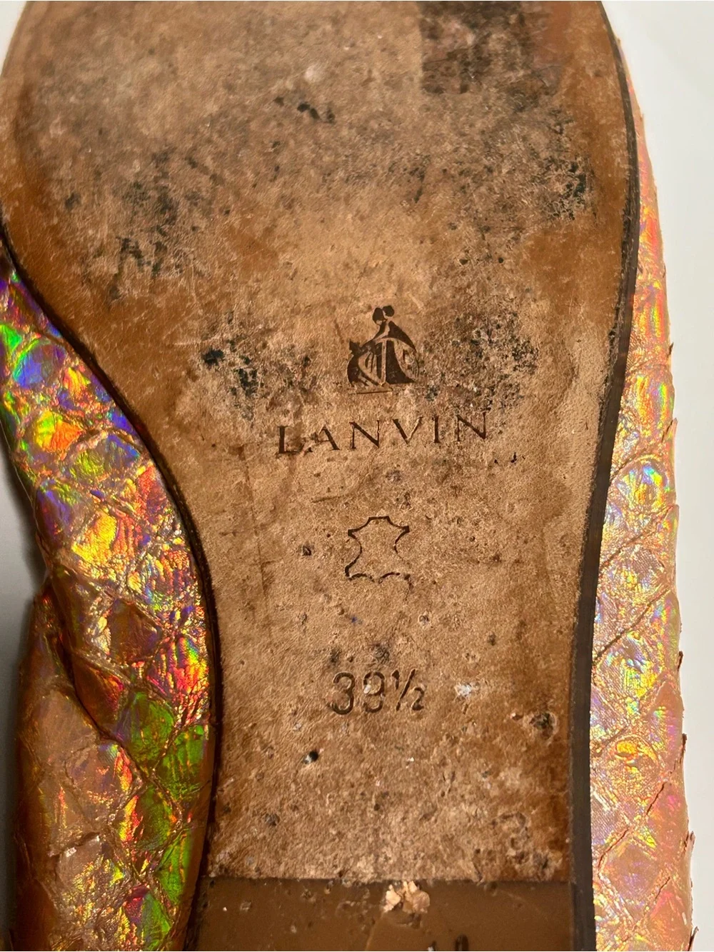 Lanvin Iridescent Snake Embossed Ballet Flats Pink Size 9 US 39.5 EU